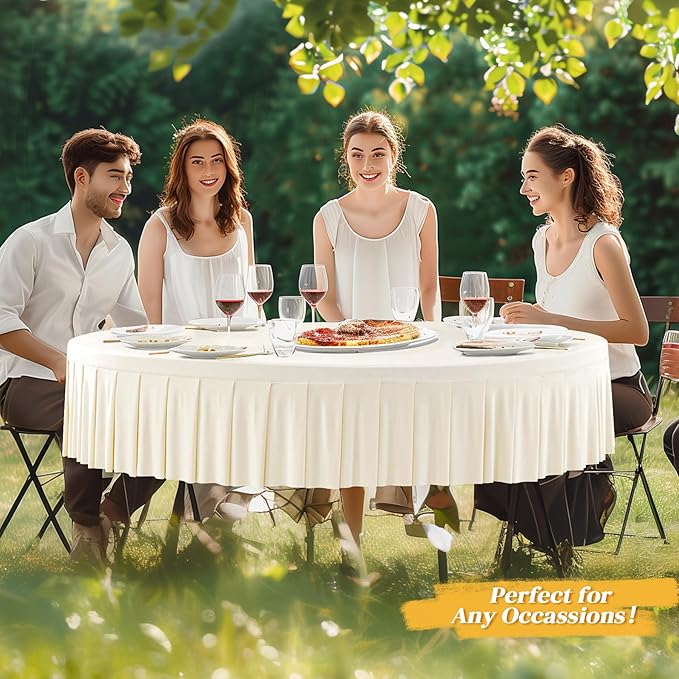 6 Pack Ivory Spandex Round Tablecloths for 72in Table, Stretchy Fitted 6FT Round Table Cloths, Wrinkle Free Table Cover with Skirt for Wedding Birthday Party Bridal Shower Banquet