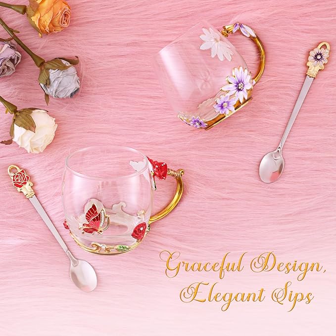 Women Glass Tea Coffee Pretty Cup Set Cute Mug House Warming Butterfly Lover - Image 4