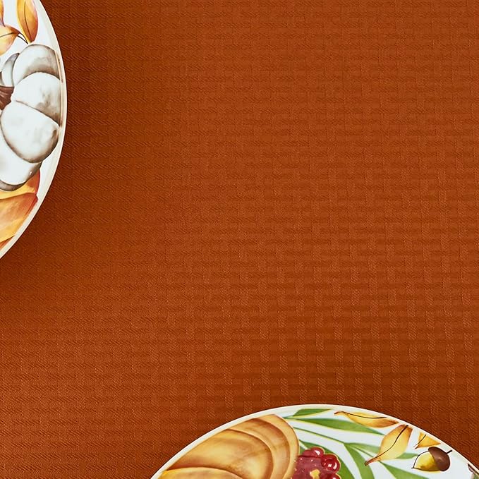 maxmill Weaved Texture Rectangle Tablecloth Water Resistant Wrinkle Free Spill-Proof, Soft Fall Table Cloth for Thanksgiving Parties Harvest Holiday Dinner, Halloween Decoration, 52 x 84 Inch Rust