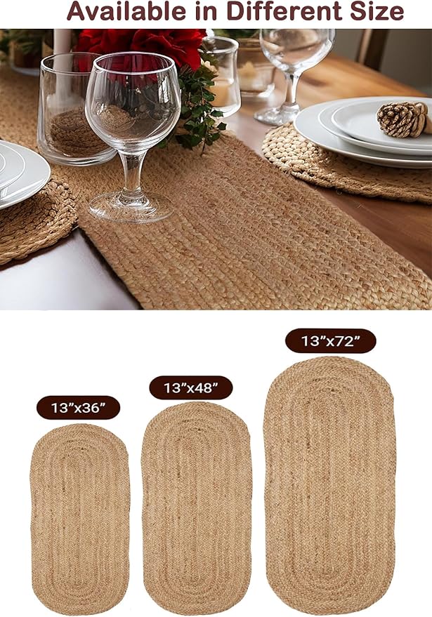 Pack of 1 Handwoven Oval Jute Braided Table Runner 13 x 72 Inch, 100% Natural - Image 5