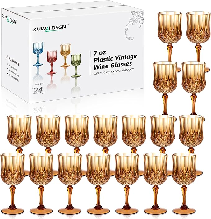 XUWAIDSGN 7oz Plastic Vintage Wine Glasses Drinking Glasses Unbreakable Wedding by XUWAIDSGN