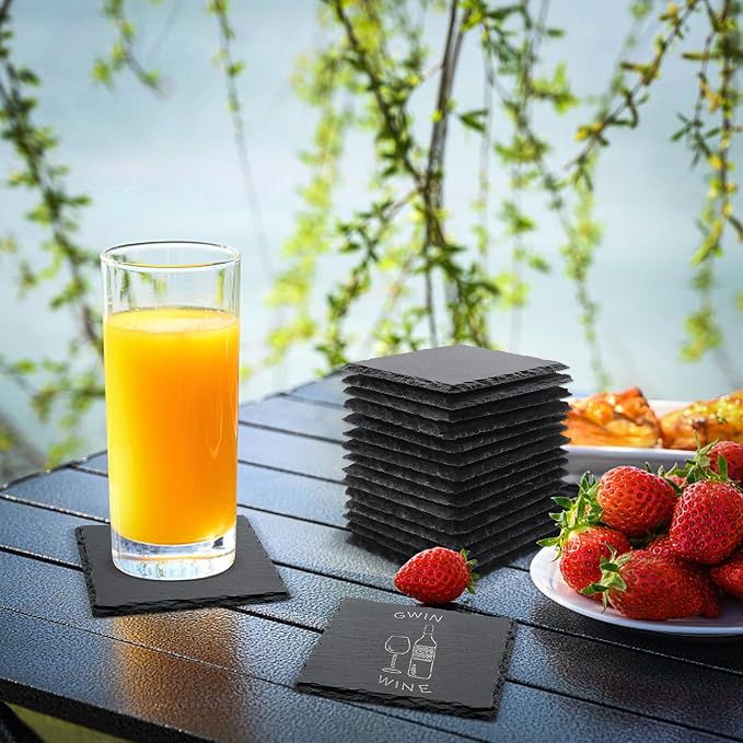 VIBRATITE 24 Pack 4 Inch Square Black Slate Drink Coasters | Laser Engraving - Image 7