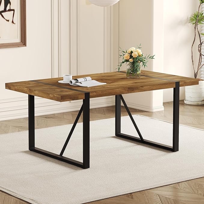 Dinner Table for 6-8, 71'' Kitchen Table,Kitchen & Dining Room Tables, MDF Wood Dining Table with Metal Legs for Living Room & Dining Room