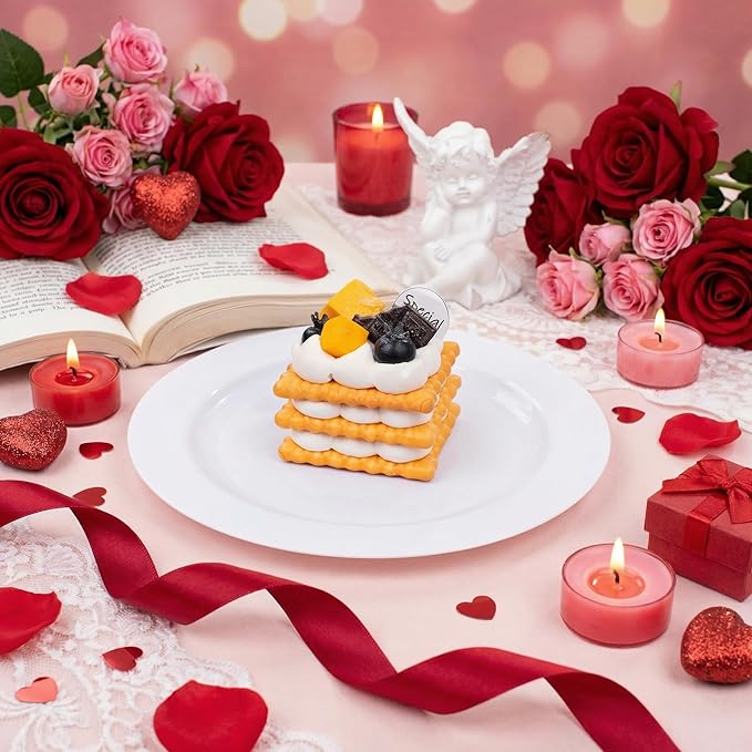 I00000 50 Pcs White Plastic Dessert Plates, 7.5 inch Disposable Salad Plates, Premium Appetizer Plates for Party, White Plastic Plates for Wedding