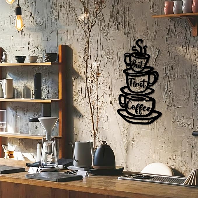 Oubasa Metal Pour Coffee Cup Wall Decor, Minimalist Cafe Themed - Image 2