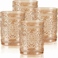 abrwyy Amber Glassware set of 4, Vintage Drinking Glasses, 10oz Heavy Duty by abrwyy