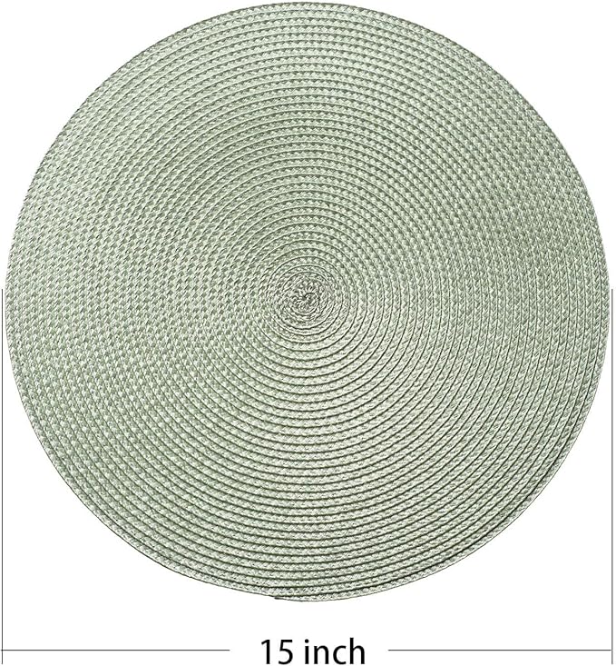 AHHFSMEI Round Braided Placemats 15 Inch Round Table Mats for Dining Tables Natural Woven Heat Resistant Place mats Set of 8 (Sage Green,8)