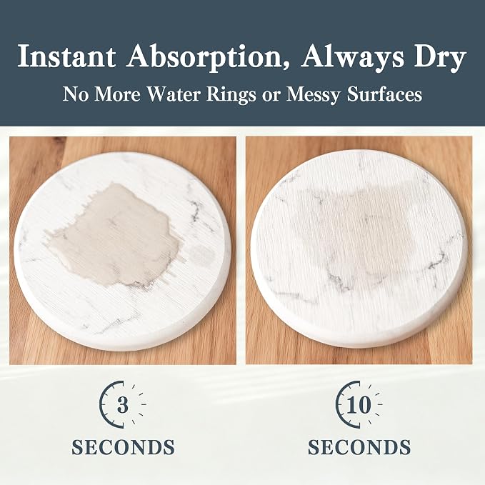 Stone Coasters for Drinks, Quick Absorbent Diatomaceous Earth Coaster - Image 4