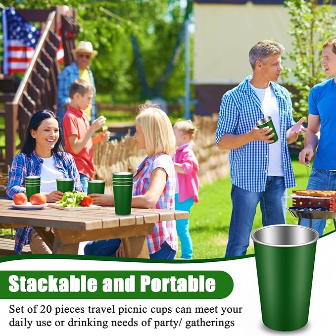 Mimorou 20 Pack 16 oz Stainless Steel Pint Cups Metal Cups Unbreakable Drinking - Image 4