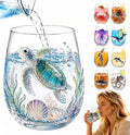 Green Sea Turtle Artisanal Glass, 3D Marine Animal Wine Tumbler | Unique Ocean by Unknown