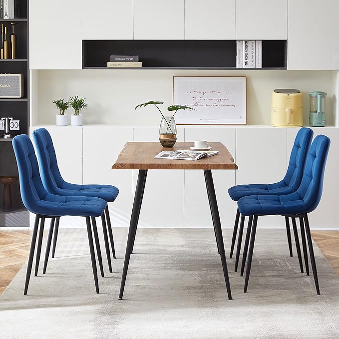 Rectangular Dining Table Set with Upholstered Chairs - Modern Kitchen Table and Chairs Set of 4 for Small Spaces - Blue