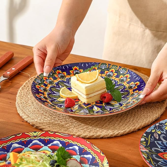 Colorful Ceramic Plate Set of 6 – 8.7 Inch Bohemian Porcelain Plates - Image 4