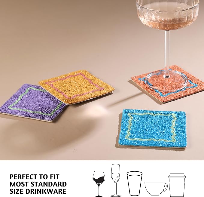 Folkulture Coasters for Drinks | Set of 4 Farmhouse Coaster Set | 4" Square - Image 2