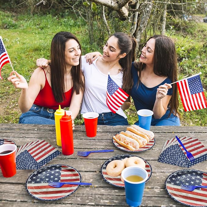 96 Pieces 4th of July Plates and Napkins Set, Vintage American Flag Disposable - Image 5