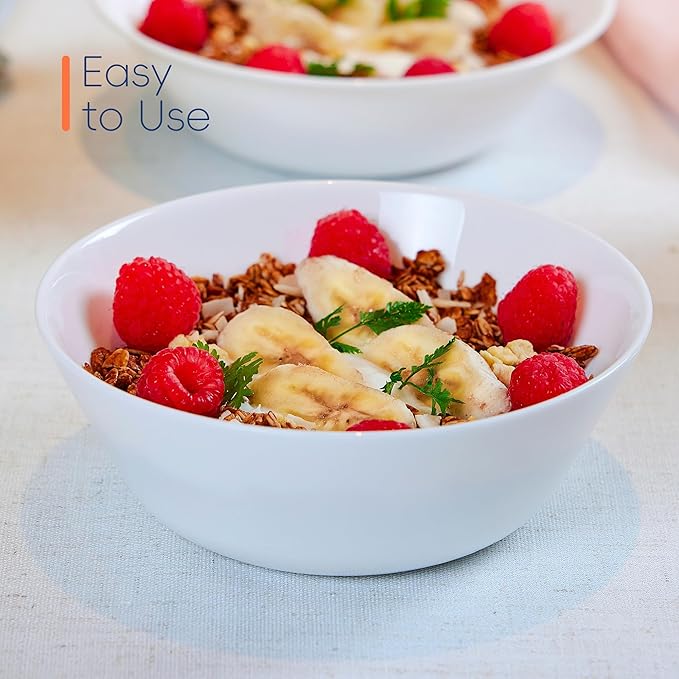16OZ White Opal Glass Cereal and Soup Bowl Set of 4, 6 inch Dishwasher & Microwave Safe Round Bowls for Salad and Rice