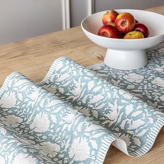 Over&Back 18x108 Hand-Blocked Printed Cotton Table Runner - Image 7