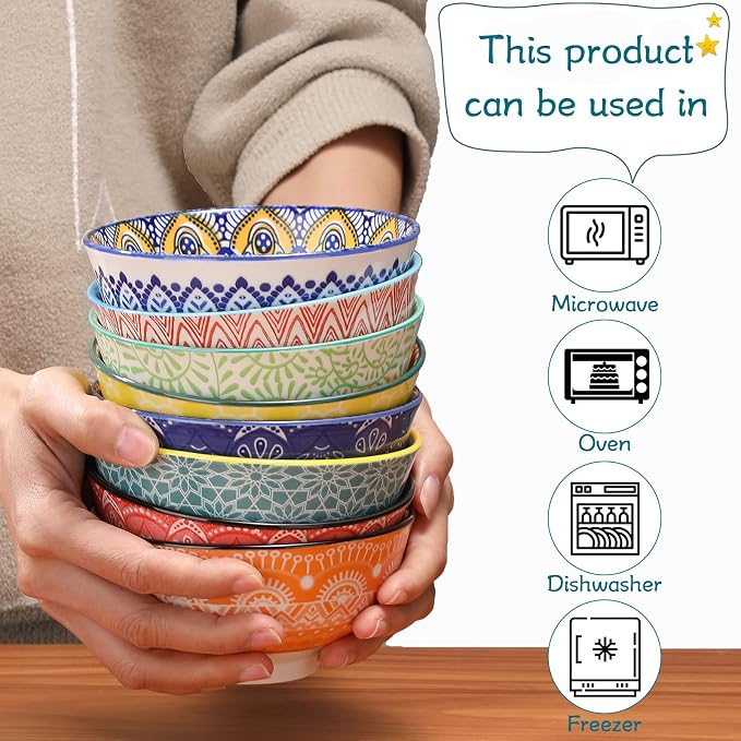 8 Pcs Colorful Ceramic Bowl Set 10 oz 4.75'' Porcelain Kitchen Soup Cereal - Image 4
