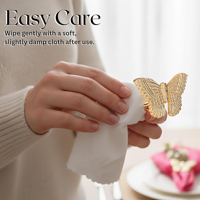 ALPHA Living HOME Basic Butterfly Napkin Ring Collection Decorative, 12 Count Premium Metal Napkin Rings for Dinner Table Decor, Wedding, Banquet, Party, Easter Fall Thanksgiving Christmas (Gold)
