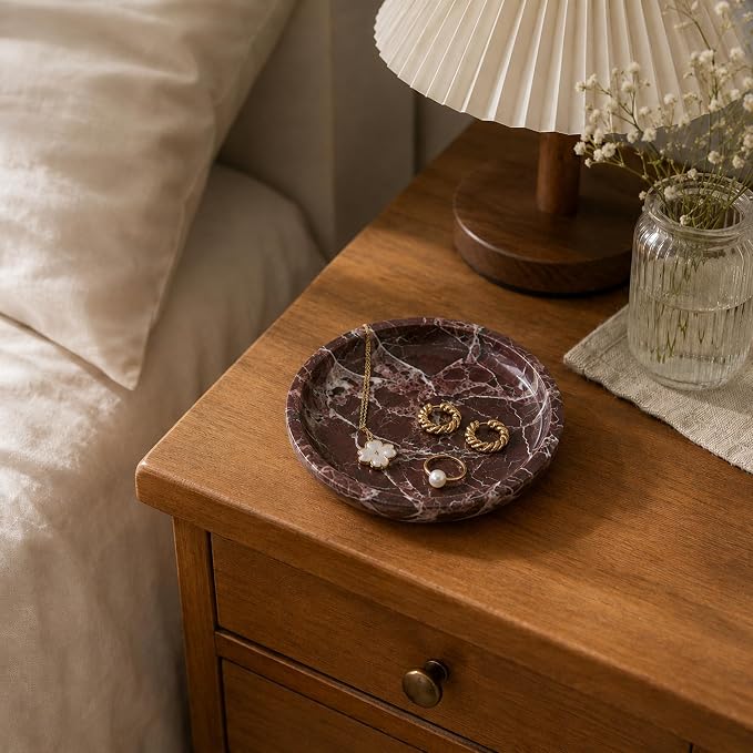 Small Natural Marble Jewelry Tray Key Plate Holder Dish Trinket Decor Catch All - Image 3