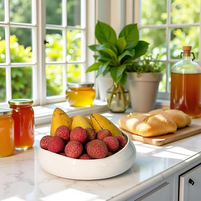 Decorative Bowl Free-Form Rim Glazed Ceramic Fruit Bowl for Kitchen Counter Ceramic Dining Room Table Centerpiecekey Bowl for Entryway Table|Dishwasher & Microwave Safe