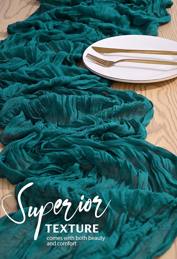 Showgeous 2 Pack Teal Cheesecloth Table Runners Boho Wedding Decor | Rustic - Image 4