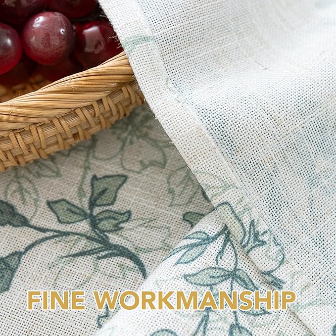 H.VERSAILTEX Linen Table Cloths Floral Printed Tablecloth Spill-Proof Waterproof Table Cover for Dining Buffet Feature Soft and Thick Fabric Wrinkle Free, 60 x 60 Inch, Retro Floral - Sage