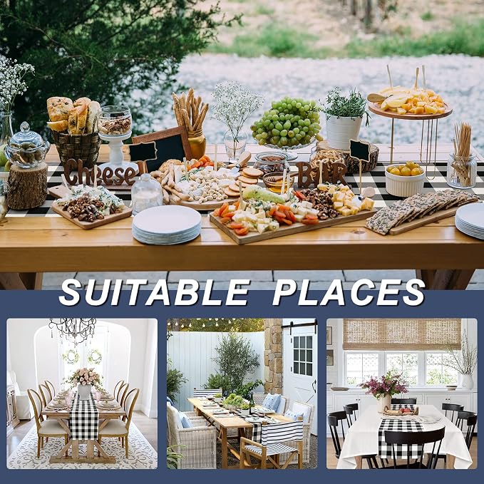 Buffalo Plaid Table Runner Black and White 14W x 108L, 1 Piece | Waterproof - Image 6