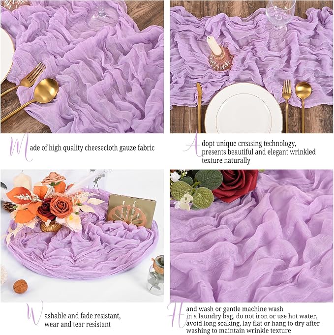 15 Pack Lavender Table Runner 17 x 108inch Cheesecloth Table Runner Boho Gauze - Image 4