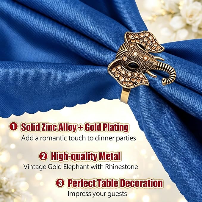 Elephant Napkin Rings Set of 6 Sparkly Rhinestone Africa Animal Napkin Holder - Image 5