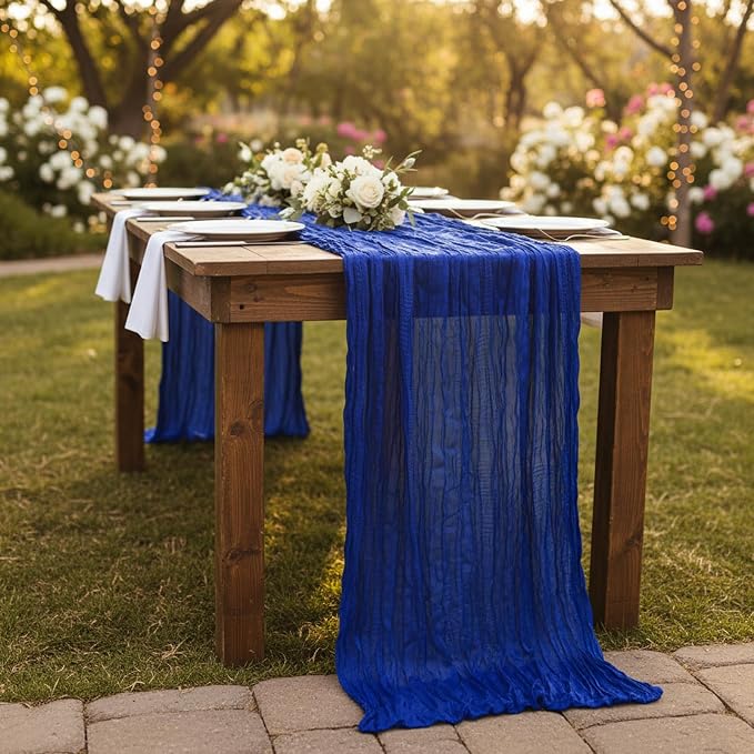 12 Pack Royal Blue Cheesecloth Table Runner 120 Inch Boho Wedding Decor | - Image 5