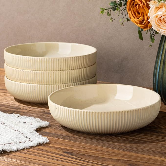 8.5" Ceramic Pasta Bowls Set of 4, Salad Bowls | Versatile Serving Bowls by TheTerra