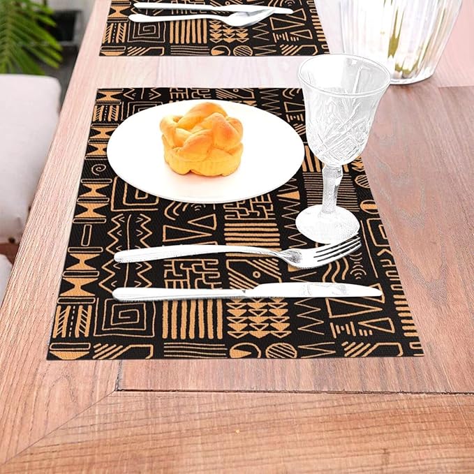 African Ethnic Pattern Placemats Set of 4 Abstract Tribal Art Wipeable Table Mats Reusable Washable PVC Rectangle Place Mats for Kitchen Dining Home Decor 12x18 Inches