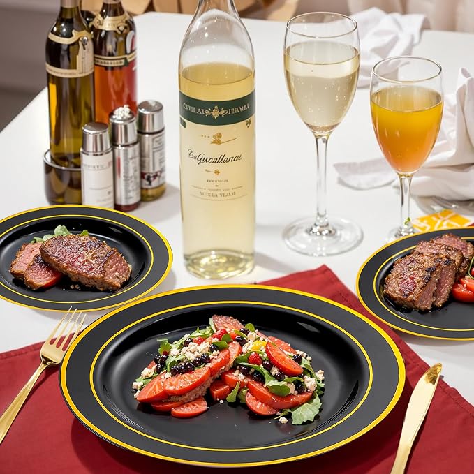 bUCLA 300PCS Black and Gold Disposable Dinnerware Set - Image 6