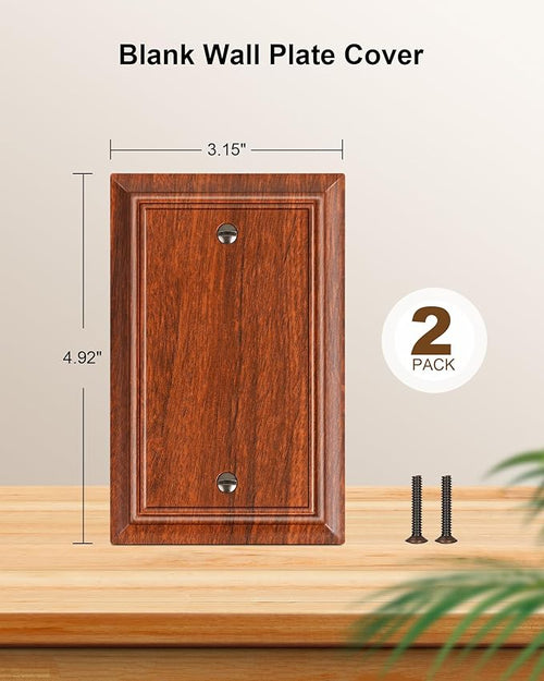 2-Pack Single Blank Wall Plate, Durable Natural Bamboo Fiber Wall Plate Cover,Wood Grain 1 Gang Wall Plate for Unused Outlets/Switches, Corrosion Resistant