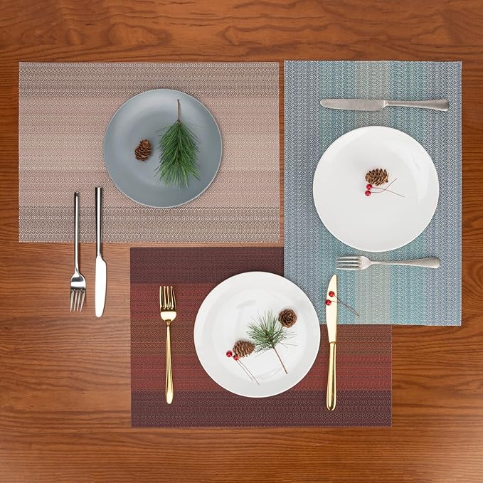 Winknowl Placemats Set of 4, Washable Vinyl Woven Placemats, Heat Resistant & Wipeable Table Mats for Kitchen Dining Table (Blue)