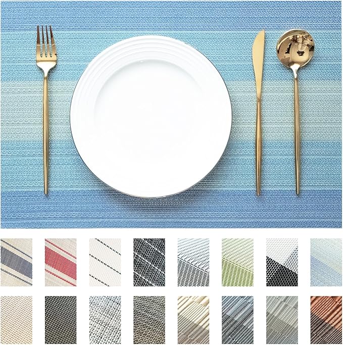 Placemats Set of 8 Vinyl/Plastic Woven Place Mats for Kitchen Table Indoor/Outdoor Washable Placemat Wipeable Dining Table Mats (Ocean Geode,8)