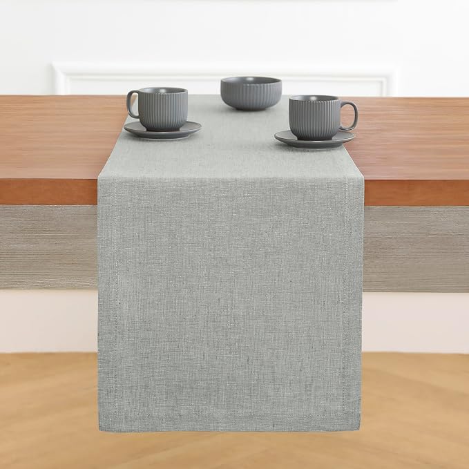 Solino Home 100% Pure Linen Table Runner Chambray Grey, Athena 14 x 90 in | - Image 2
