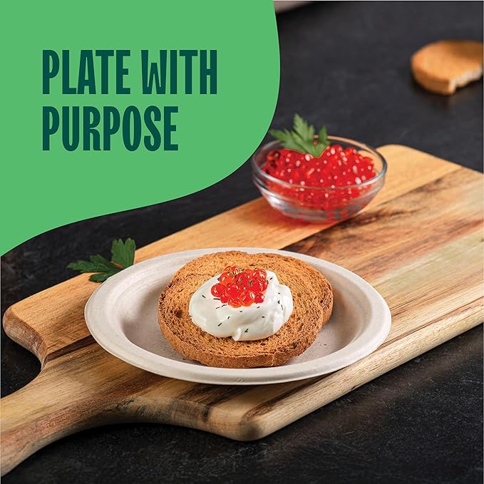 Paper Plates, 100% Compostable Heavy Duty, Disposable 7 Inch, Small Dessert Plate - [125-Pack] Eco-Friendly, Biodegradable Bagasse Natural Brown 7" Small Plates - (PFAS-Free) - (BPI Certified)