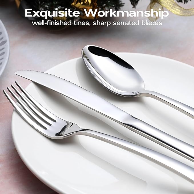 Onader 60 Piece Heavy Duty Silverware, Cutlery Set for 12, Stainless Steel Flatware Set