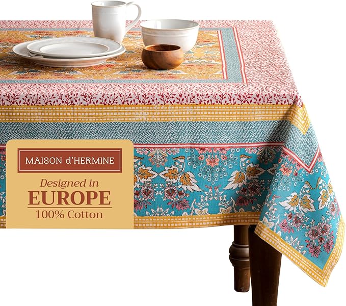 Maison d' Hermine Table Cloth Rectangle Table 100% Cotton 60 x 108 Inches Tablecloth Reusable Decorative for Dining Room Farmhouse Home Valentines Day Decorations Spring Summer - Marquise