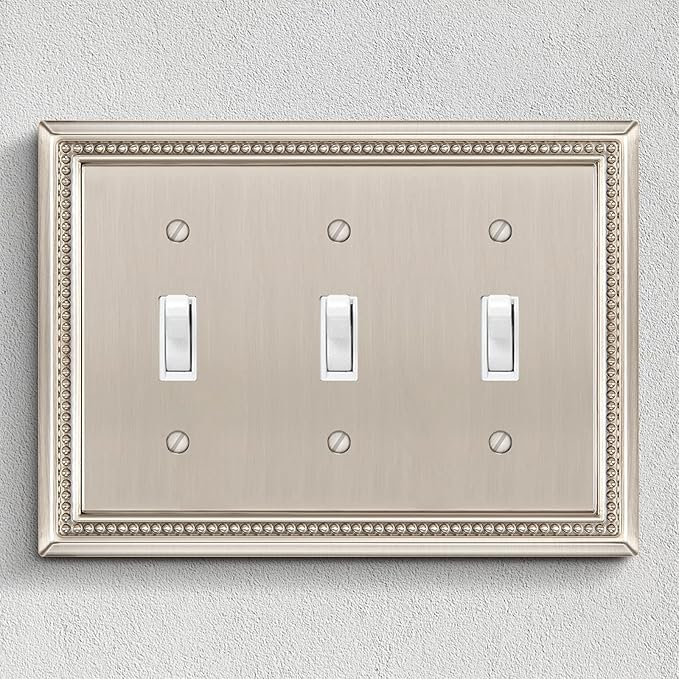 Henne Bery Sunken Pearls Heavy Duty Decorative Wall Plate Switch Plate Outlet Cover (Triple Toggle, Satin Nickel)