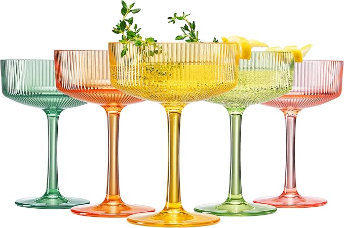 Khen Acrylic Ribbed Vintage Art Deco Martini Glasses by Khen