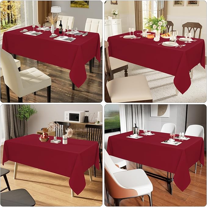 Smiry Rectangle Table Cloth, Waterproof Anti-Scratch Polyester Tablecloth, Decorative Washable Fabric Table Cover for Dining, Buffet, Parties and Outdoor, 60x120, Wine Red