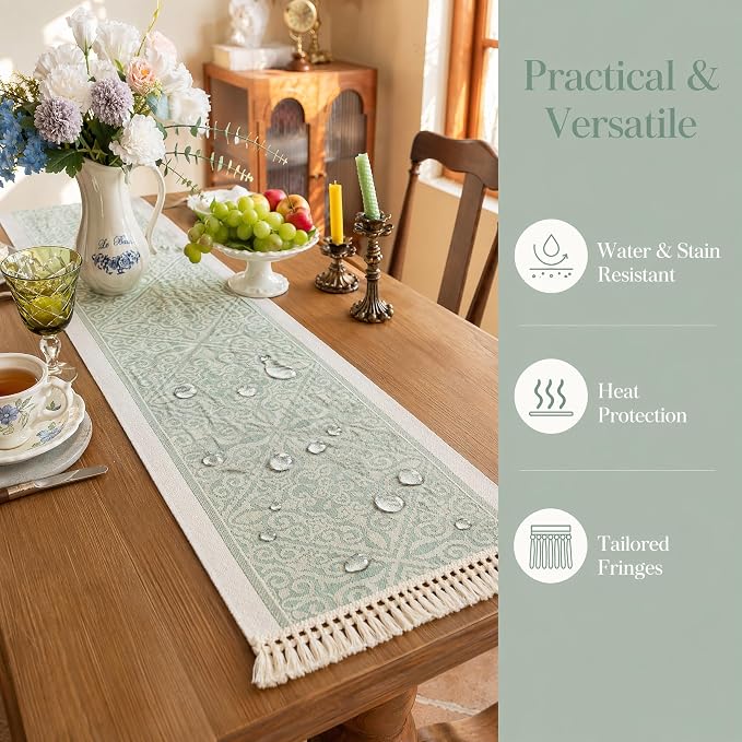 14x107 Damask Table Runner Waterproof French Vintage Dresser Scarf | Planning a - Image 4