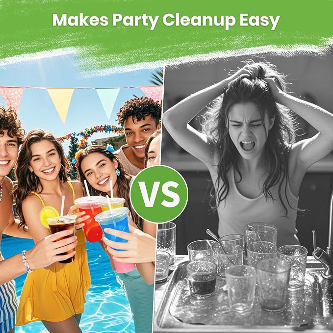 20oz Clear Plastic Cups with Lids and Straws | Leak-proof Disposable Iced - Image 5