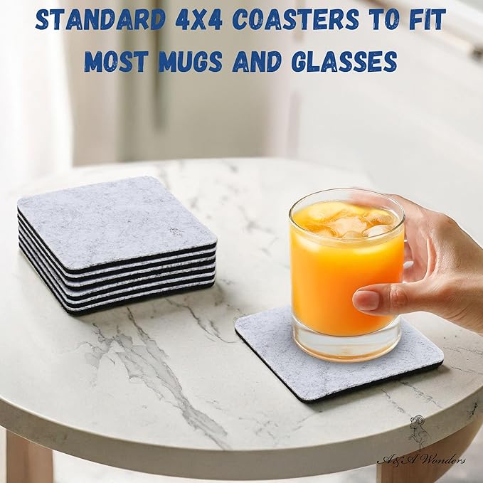 A&A Wonders Premium Felt Coasters for Drink, Two-Tone Reversible, Absorbent Felt Protects Furniture, Table, Anti Slip, Suitable for Drinks & All Table Types (Light Gray/Dark Gray, Square 18 Pack)
