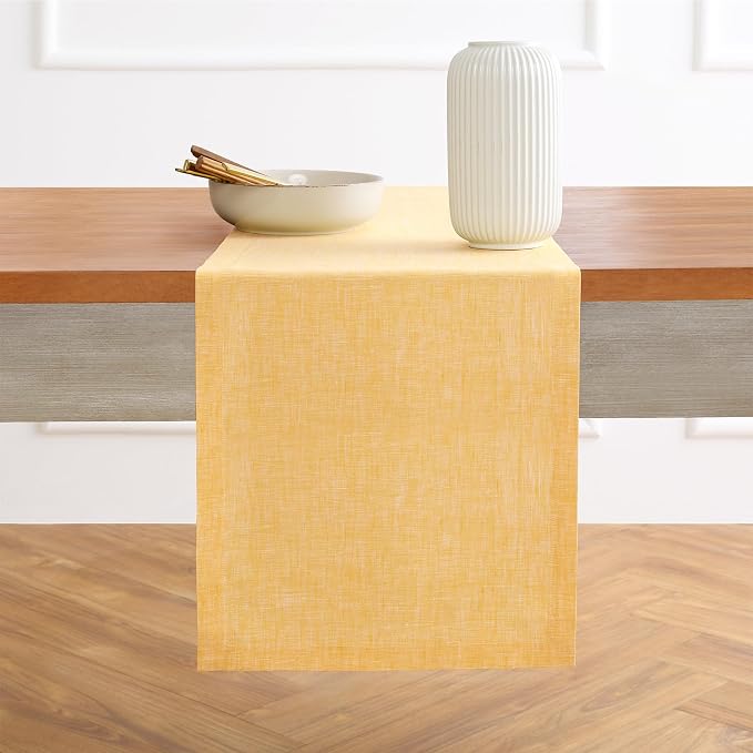 Solino Home 100% Pure Linen Table Runner Mustard Long, Athena 14 x 144 in | - Image 2