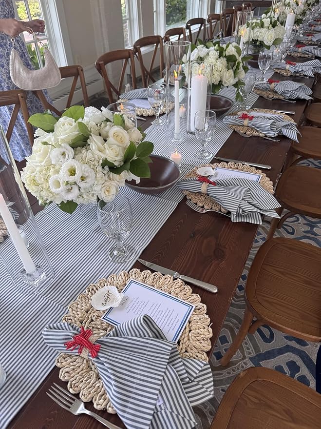 13.8" Set of 12 Round Corn Husk Placemats | Boho Wovean Rattan Table Mats | Farmhouse Wicker Spring Plate Chargers Like Water Hyacinth, Seagrass Table Mats