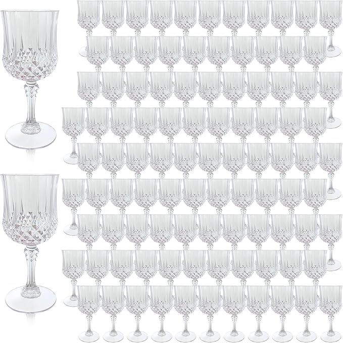100Pack Plastic Wine Glasses, 7oz Vintage Goblets by LEYIQU