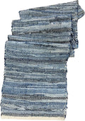 Perilla Home Chindi Table Runner Boho with Tassels 72 Inches Long Denim - Braided Rustic Farmhouse Fall Kitchen Dining Table Decoration for Party Wedding (Blue)